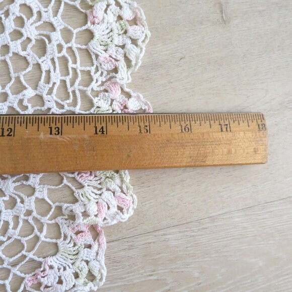 Handmade Crocheted 15 inches Round Doily with Scalloped Edges & Pastel Accents - Picture 5 of 6